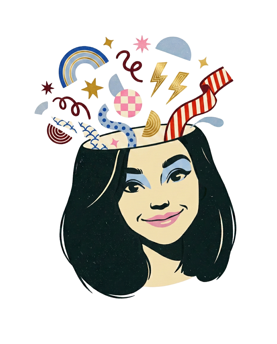 Retro illustration of a head bursting with ideas